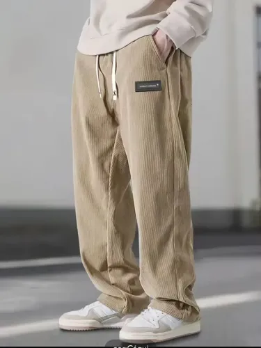 Calça casual de veludo solta XXXL, cor bege