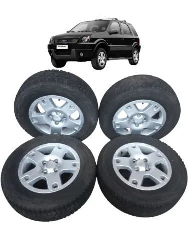 Jogo Roda 15 Com Pneu 205/55/16 Ford Ecosport 2003 2011 Prata