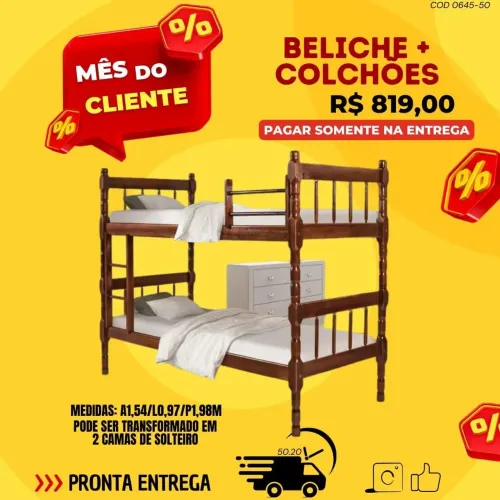 Beliche com os colchões na promoção 