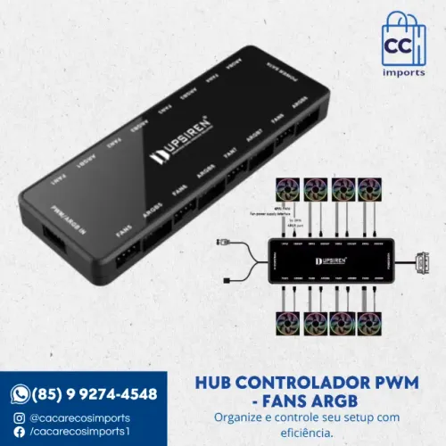 Hub controlador para fans PWM 1-8 ARGB 5V 3 Pinos c/ case
