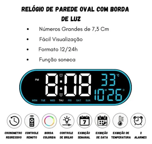 Relógio De Parede Led Digital Lelong Modelo Le - 2163 - Loja Natan Informática