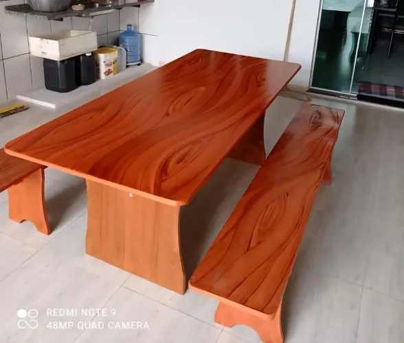 Conjunto de mesa e bancos pedra de ardósia 