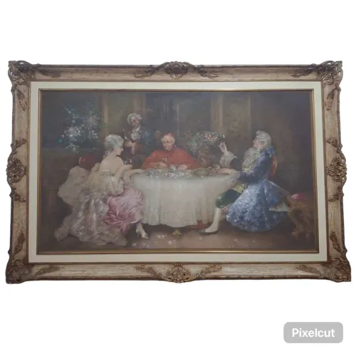 Quadro óleo sobre tela antigo corte nobreza 