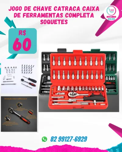 Jogo De Chave Catraca Caixa De Ferramentas Completa Soquetes