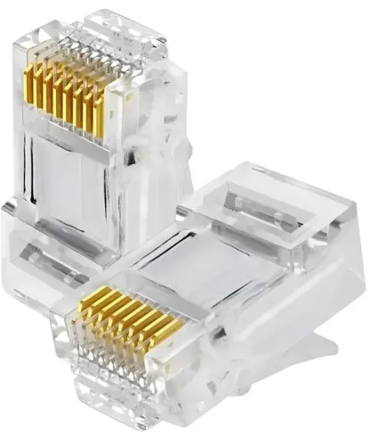 kit  80 uni Conector Rj45 Utp Cat5e Banho De Ouro Cabo De Rede