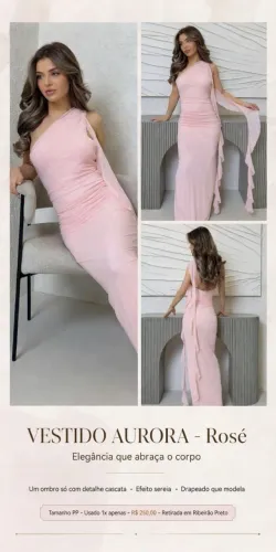 Vestido Longo Aurora Rosé PP - Usado 1x - R$250 Fixo - Ribeirão Preto