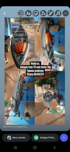 Caiaque tuna 115 com motor 3hp