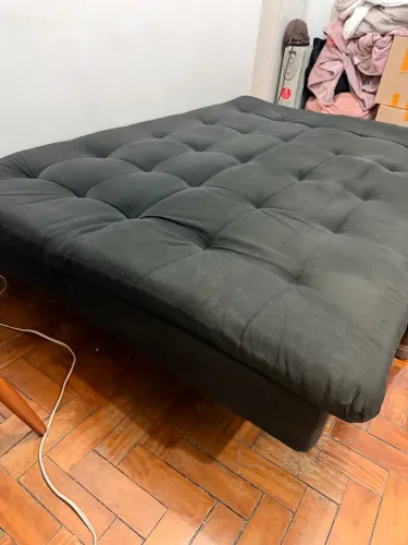 Sofá cama 3 lugares preto suede 