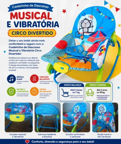 Cadeirinha de Descanso Musical e Vibratória Circo Divertido,