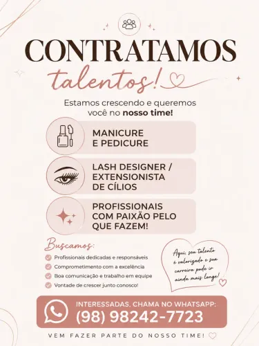 Vaga manicure pedicure e lash/ EXTENCIONIsTA  de cílios 