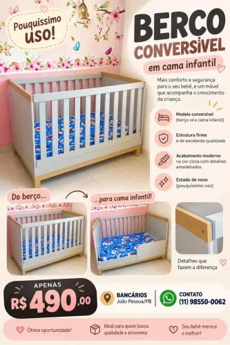 ? OPORTUNIDADE! Berço que Vira Cama Infantil ? R$ 490