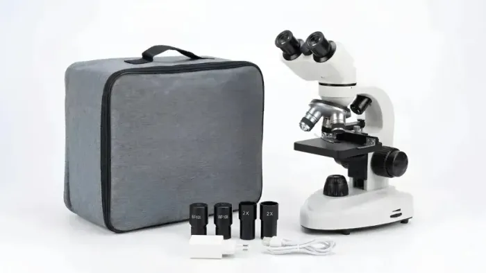 Microscópio Biológico Binocular Optico Profissional Estudant Branco 5v