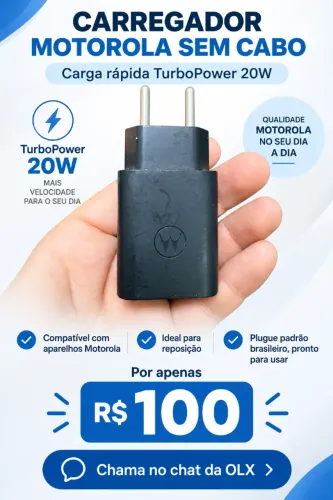 Carregador Motorola TurboPower 20W sem cabo, R$ 100