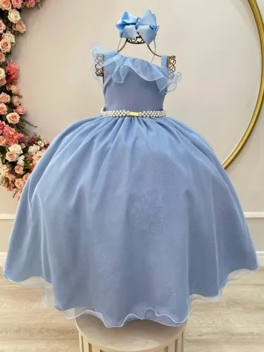 Vestido infantil longo azul serenity