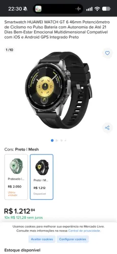 Relógio inteligente Huawei GT6, preto, 99% novo