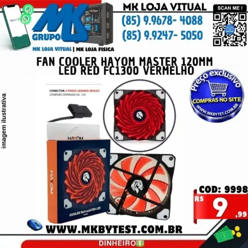 FAN Cooler Hayom Master 120mm LED RED FC1300 Vermelho