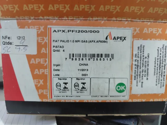 JG Pistão com Anel Apex Fiat Palio 1.0 MPI gás STD