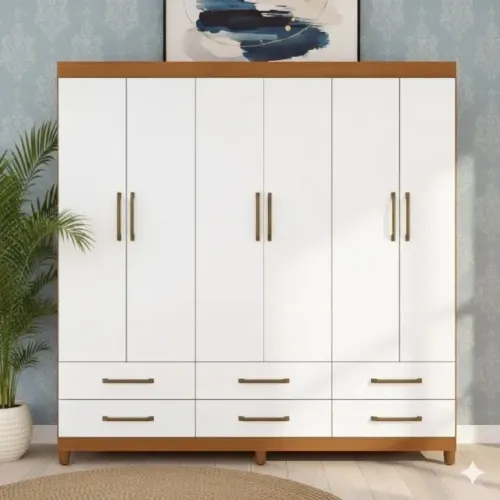 Roupeiro de casal com 6 portas 6 gavetas  branco  