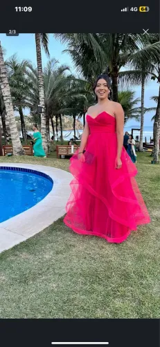 Vestido pink tule camadas madrinha e formatura