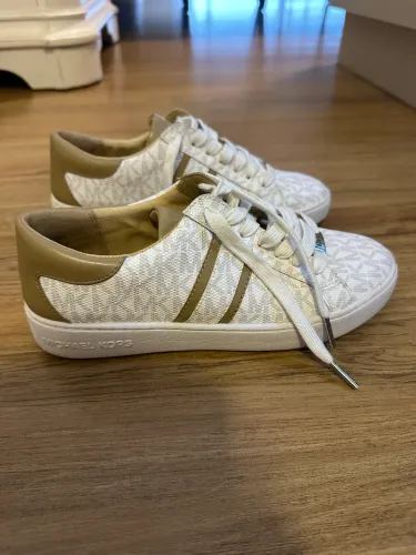 Tênis Michael Kors Original Feminino MK Monograma Branco Dourado Tamanho 37 Seminovo