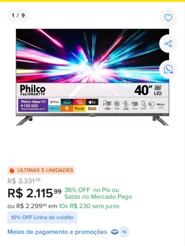 Vendo Smart Tv 40 Philco Ptv40m9gr2cgb Roku Tv Led Dolby Audio