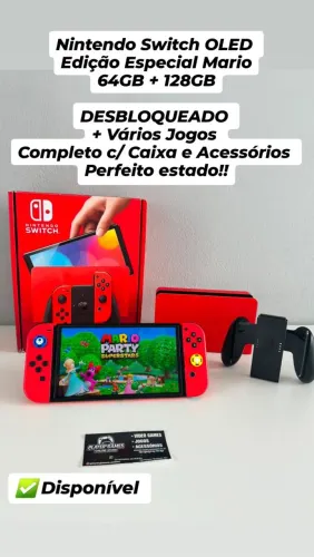 Nintendo Switch OLED Edição Mário!! DESBLOQUEADO!! 64GB + 128GB (Aceito Cartão)