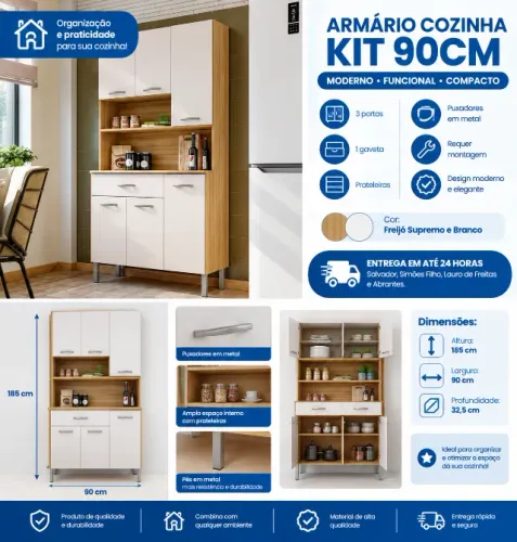 Armário de Cozinha Kit 90 cm