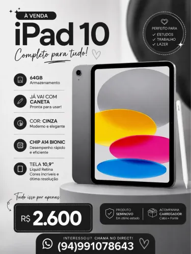 iPad 10 por 2.600, já vai com caneta