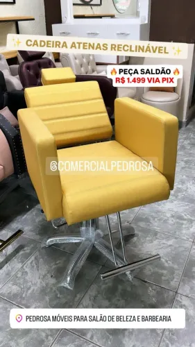 Cadeira Reclinável Hidráulica Amarela para Cabeleireiro Salão de Beleza Barbearia Nova
