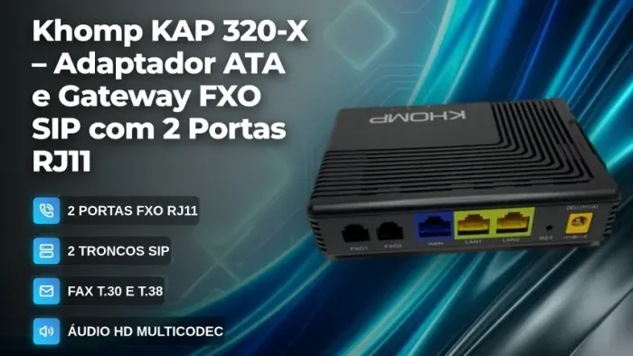 Conversor ATA Khomp KAP 320-X 2 FXO Analog P/SIP - lacrado sem uso