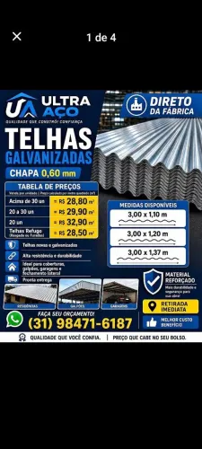 Telhas Galvanizadas 3 metros e 2 metros