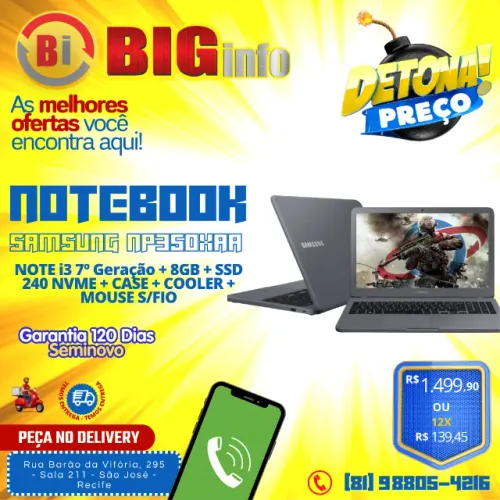 Notebook Samsung NP350xaa i3 7º Geração 8GB - SSD 240 Gb - Em Até 10x Fixas