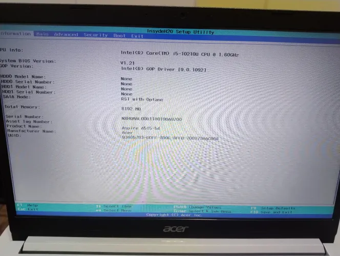 Notebook Acer Aspire A515-54. Sem HD.