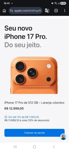 IPHONE PRO 17 LARANJA - 512GB NUNCA USADO, VINDO DOS EUA, AINDA LACRADO