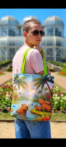 Bolsa Ecobag Artesanal grande , Capivaras