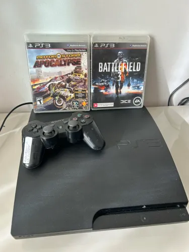 PlayStation 3 Slim+ 2 Jogos Originais + controle com defeito