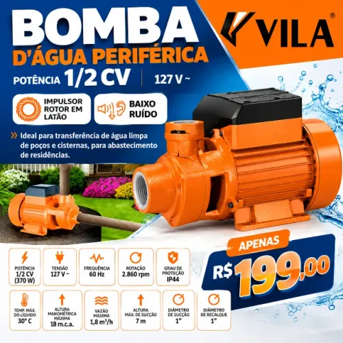 Bomba d?Água Periférica VILA 1/2 CV 370W 127V