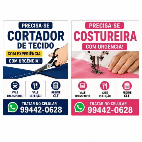 Precisa se de costureira e cortador de tecido