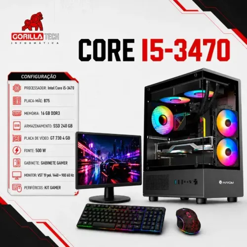 PC Completo i5-3470 GT 730 16GB SSD 240GB + Monitor 19" Novo