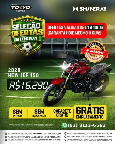Shineray New Jef 150-  2026 - Financie 100% Sem Entrada em até 48x no Boleto!