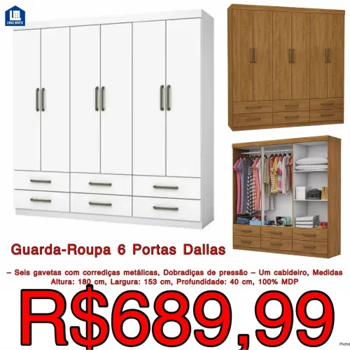 Guarda roupas Dallas / 2 cores / pague na entrega / frete grátis