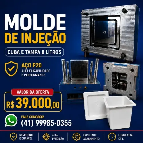  Molde de Injeção para Cuba e Tampa 8 Litros - Aço P20*