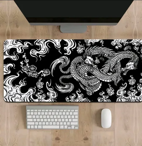 Mouse Pad Grande 80x30cm Desk Pad Dragão Chinês Japonês Cor Preto