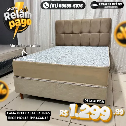 Cama Box Casal Molas Ensacadas Salinas Bege