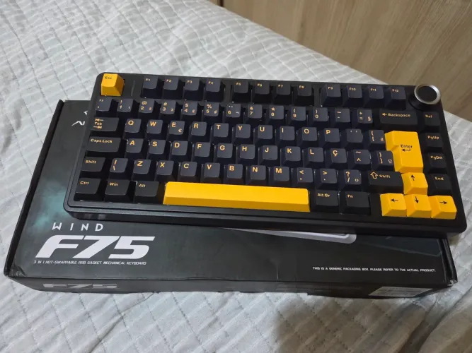 Teclado Mecânico Aula F75 Preto RGB ABNT2 ? Com Nota e Caixa