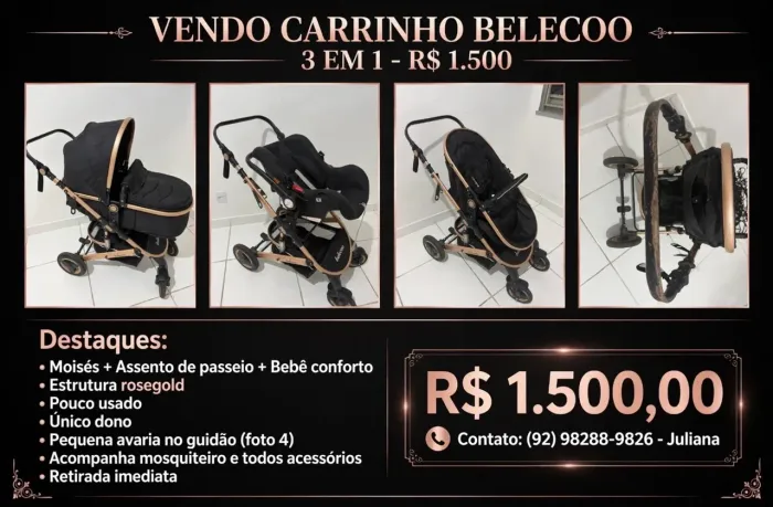 Carrinho 3 em 1 original belecoo