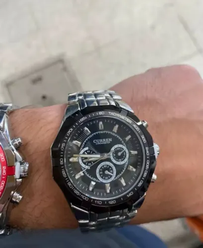 Relógio Curren alta qualidade inox prata com preto 