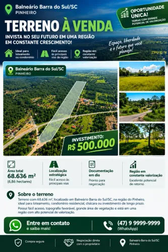 ? OPORTUNIDADE ÚNICA! Terreno 5.000 m² em Barra do Sul/SC