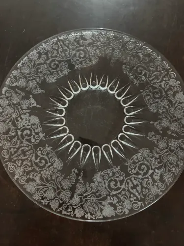 Prato/Bandeja Vintage em Vidro Decorado 27cm - Peça Antiga - Impecável