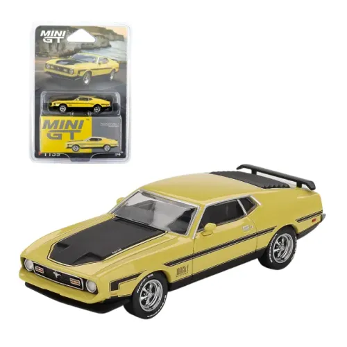 MINI GT 1139 - Ford Mustang Mach1 Grabber amarela miniatura diecast 1/64